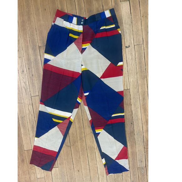 Vintage Dorothy Schoelen Bold Geometric Print 100% Silk Pants Size 4 - Picture 1 of 4